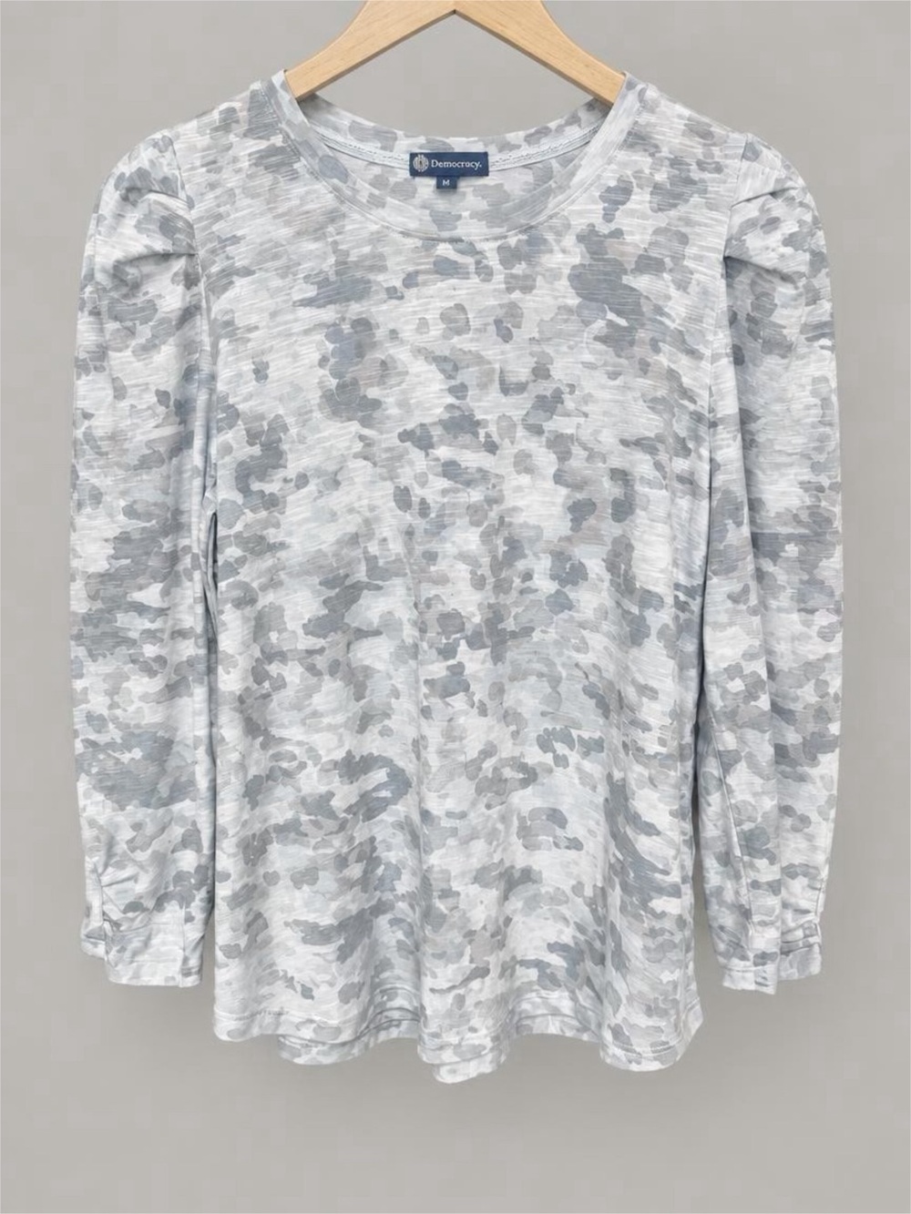 Democracy Gray Camo Puff-Shoulder Long Sleeve Tee